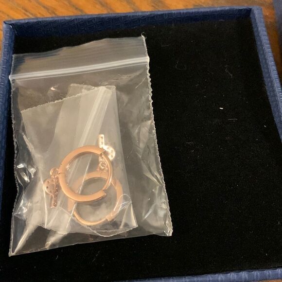 Tiny gold tone hoop earrings with initial P dangle - Picture 1 of 5